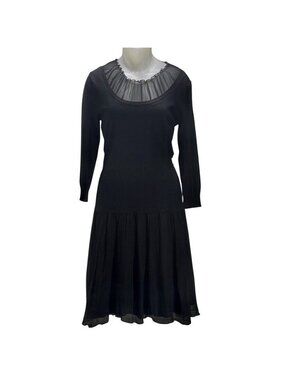 Calvin Klein Black Chiffon Pleated Neck Long Sleeve Dress Size 8